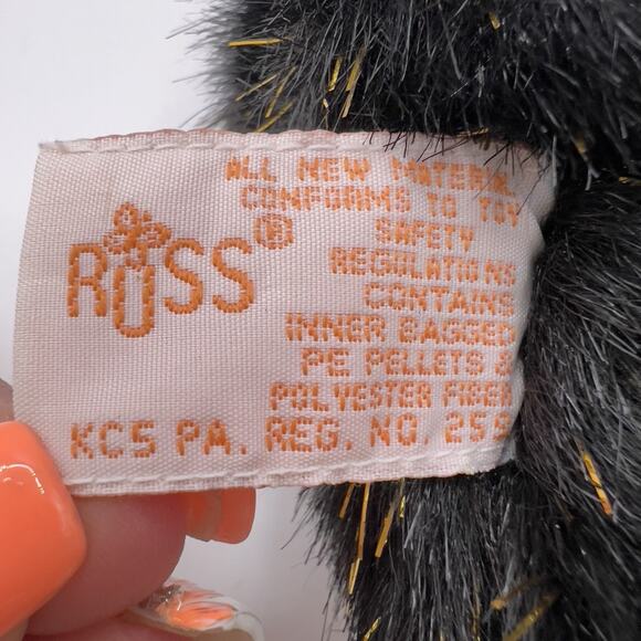 RUSS Berrie Sparkie Halloween Teddy Bear Black 10” Gold Tensel Orange Nose, Bow - Picture 4 of 8